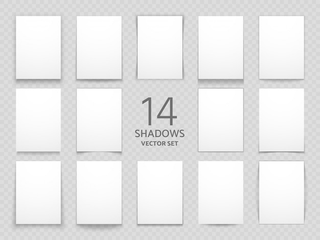 Puste Papierowe Karty Z Różnymi Przejrzystymi Cieniami Odizolowywającymi. Duży Zestaw Cieni Wektorowych Do Uniwersalnego Projektowania