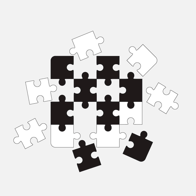 Puste, proste, zepsute, kwadratowe puzzle składające się z szesnastu oddzielnych elementów