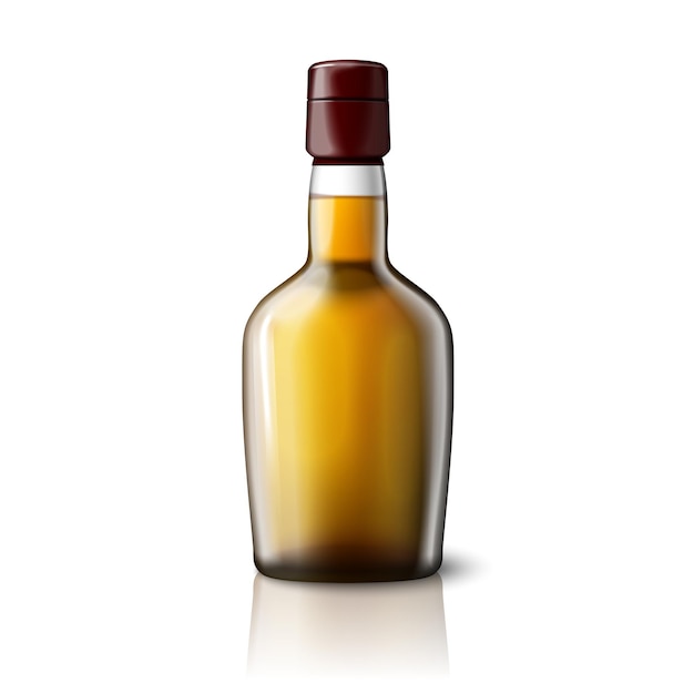 Puste realistyczne butelki whisky na białym tle na szarym tle z miejscem na twój projekt i marki. Ilustracja wektorowa