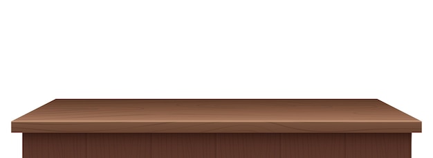 Pusty Stół Z Drewna Drewniana Realistyczna Powierzchnia Widok Z Boku Izolowanego Pulpitu Z Naturalnego Materiału Puste Meble Do Obiektu Wnętrza Domu Wektorowa Makieta Biurka Dla Reklam Produktów