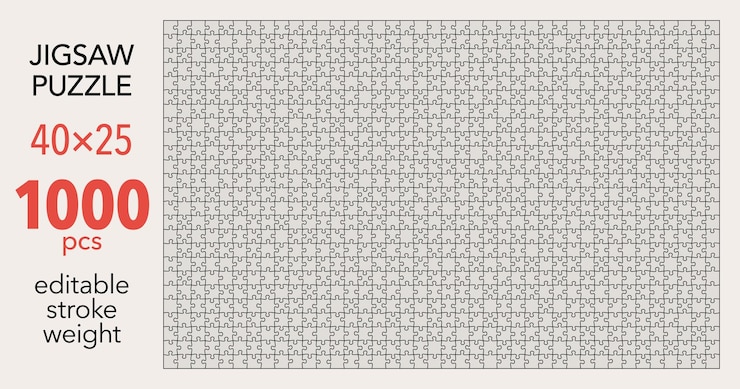 Pusty szablon siatki puzzli 40x25 kształtów 1000 sztuk Oddzielne pasujące elementy układanki