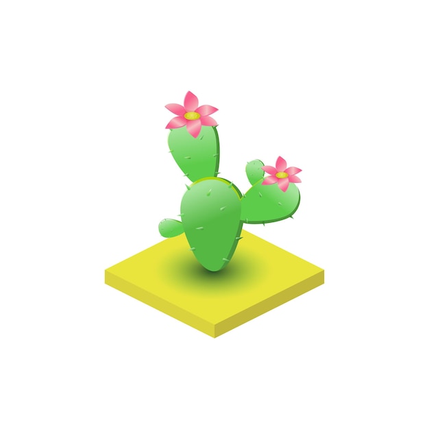 Pustynny Kaktus Z Kwiatową Ikoną Krajobrazu W Izometrycznym Stylu 3d Na Białym Tle Symbol Natury