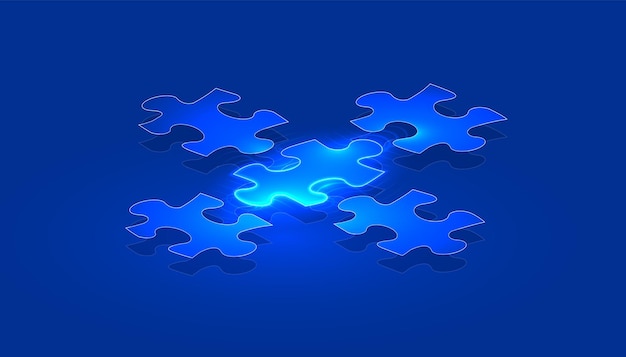 Puzzle w cyfrowym futurystycznym stylu Koncepcja przywództwa fragment układanki jest podświetlony Ilustracja wektorowa na ciemnym tle nocy z efektem świetlnym