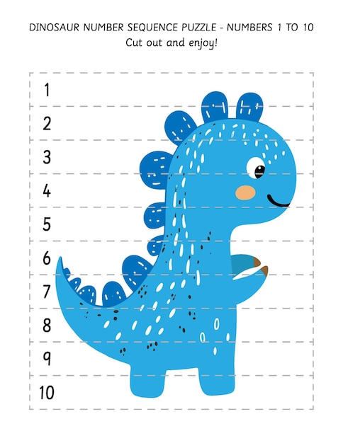 Puzzle Z Sekwencją Numerów Dinozaurów Dla Dzieci Numery Od 1 Do 10 Gra Edukacyjna Dla Dzieci W Wieku Przedszkolnym