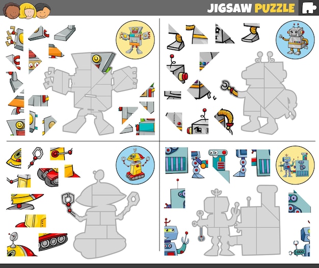 Plik wektorowy puzzle z zabawnymi robotami z kreskówek