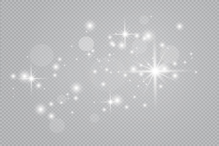 Wektor pył biały. białe iskry i złote gwiazdy świecą specjalnym światłem. błyszczy na przezroczystym tle. lśniące magiczne cząsteczki pyłu.