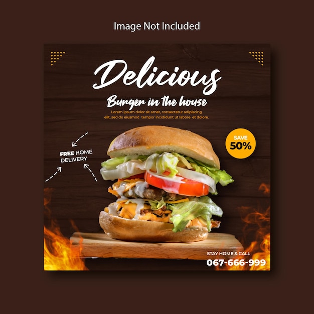 Plik wektorowy pyszne burger i jedzenie menu szablon mediów społecznych banner