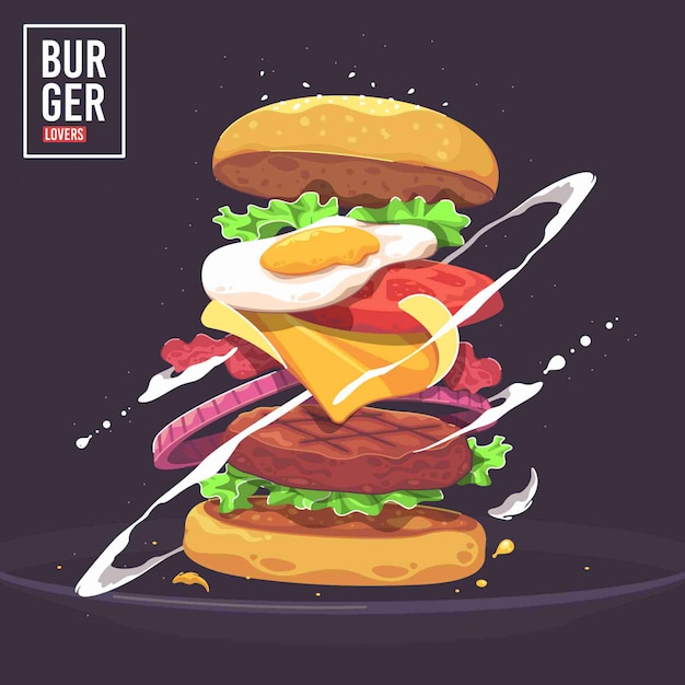 Pyszne Burger Ilustracji Wektorowych