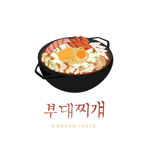 Pyszne koreańskie Budae Jjigae armii gulasz ilustracja Logo