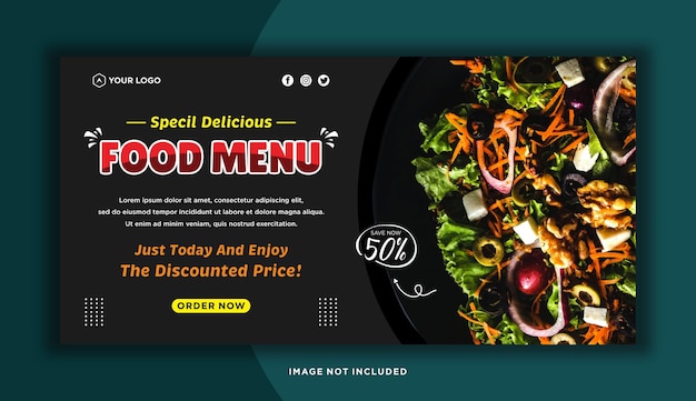Pyszne menu restauracyjne w mediach społecznościowych szablon transparent wektor premium