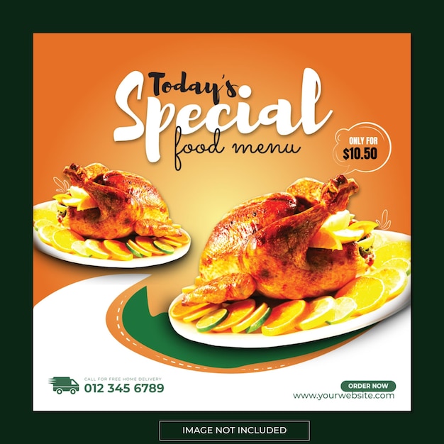 Plik wektorowy pyszne menu z kurczakiem i menu restauracji, promocja w mediach społecznościowych szablon banera na instagramie