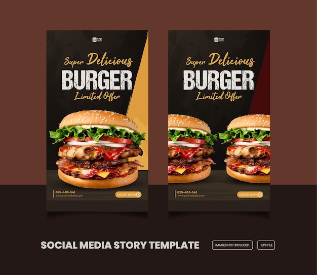 Pyszny Burger I Jedzenie Menu Instagram I Szablon Historii Na Facebooku Premium Eps