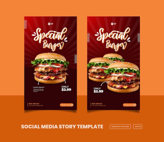 pyszny burger i jedzenie menu instagram i szablon historii na Facebooku premium eps