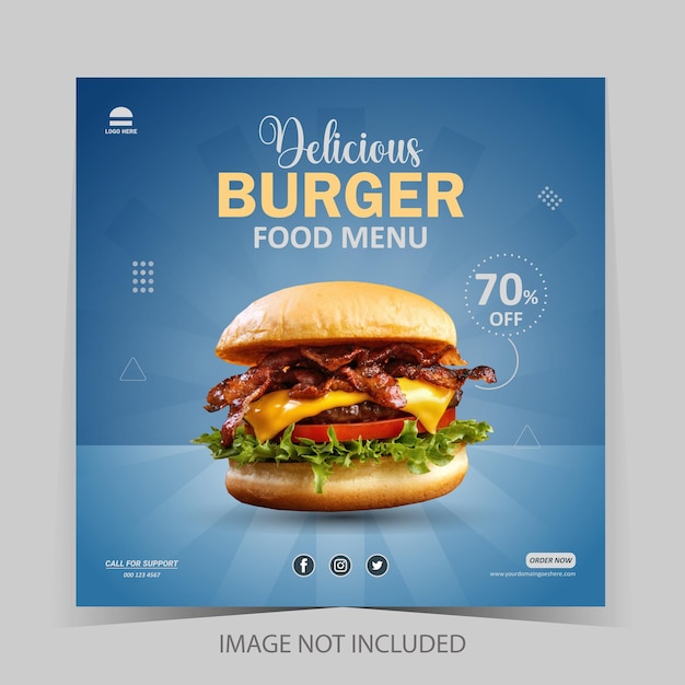 Pyszny Burger I Menu Z Jedzeniem W Mediach Społecznościowych Szablon Projektu Banner Post