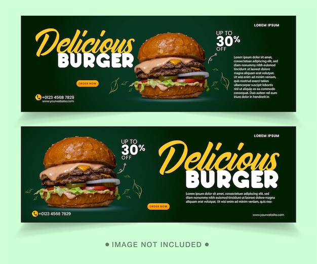 Plik wektorowy pyszny burger promocja żywności w mediach społecznościowych szablon banera na okładkę na facebooku