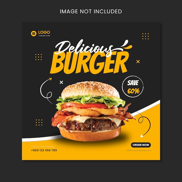 Pyszny Burger W Mediach Społecznościowych Instagram Post Baner Internetowy Lub Szablon Ulotki Kwadratowej