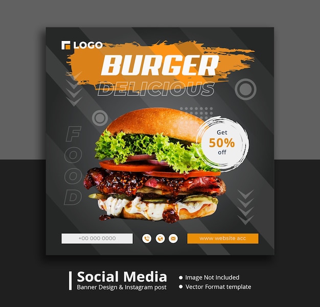 Plik wektorowy pyszny burgerowy projekt postów w mediach społecznościowych