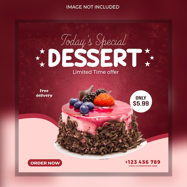 Plik wektorowy pyszny słodki deser w mediach społecznościowych instagram post promocyjny i szablon banera internetowego