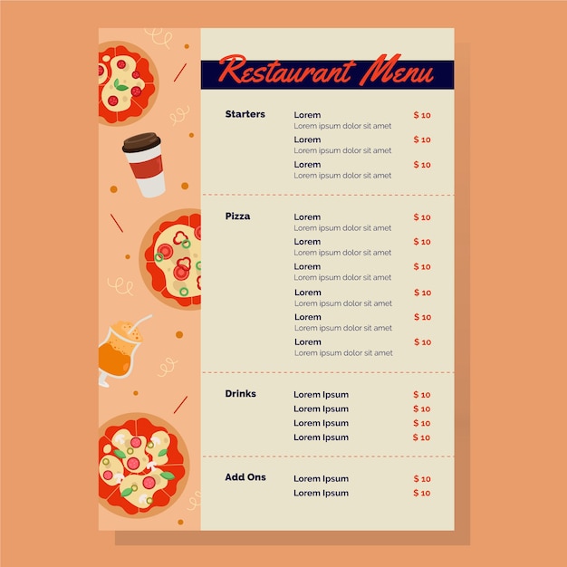 Pyszny Szablon Menu Restauracji Pizzy