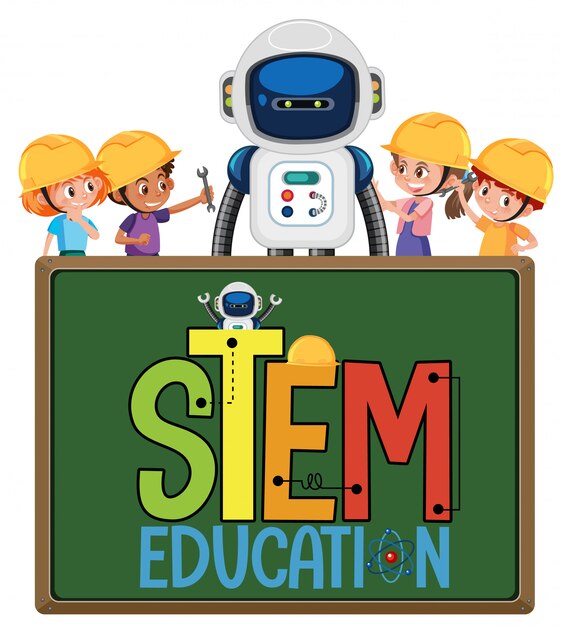 Pytanie Logo Edukacji Z Dziećmi Noszącymi Inżyniera I Robota
