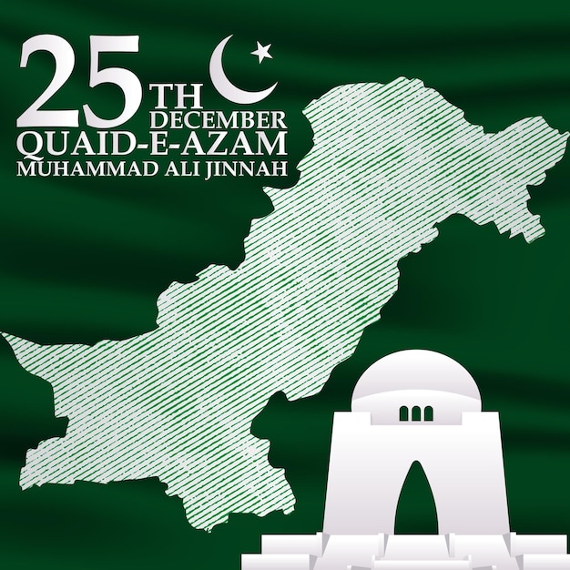 Plik wektorowy quaid day, 25 grudnia, założyciel pakistanu z mazar e quaid, mapa