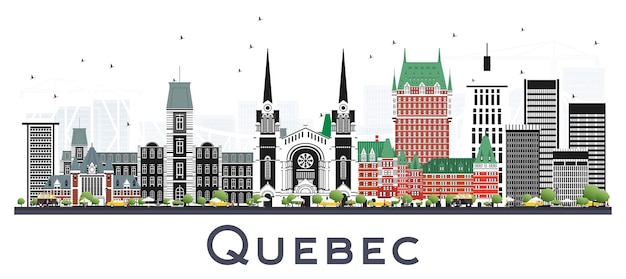 Quebec Kanada City Skyline Z Szarymi Budynkami Na Białym Tle