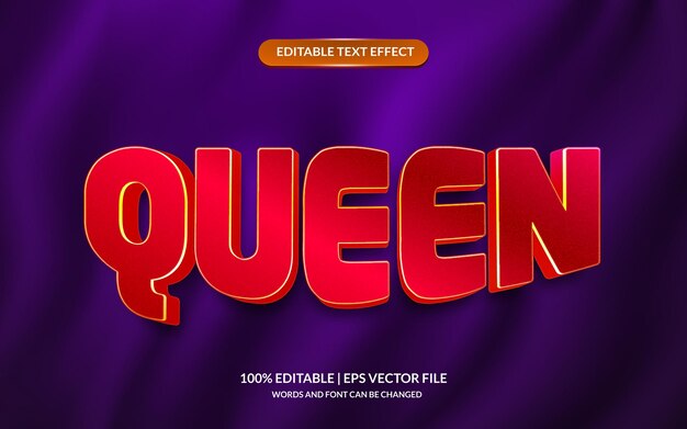 Plik wektorowy queen 3d text effect w pełni edytowalny ilustrator do wektorów