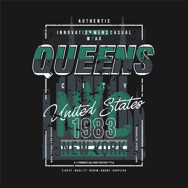 Queens New York City Ramka Tekstowa Moda Styl T Shirt Projekt Typografia Ilustracja