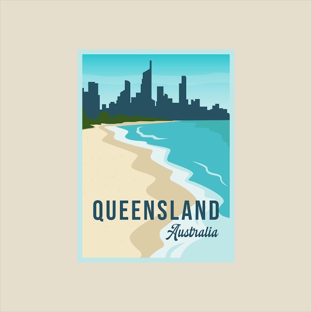 Queensland Beach Plakat Minimalistyczny Wektor Ilustracja Szablon Projekt Graficzny Australia Wyspa Punkt Orientacyjny Baner Do Podróży Lub Reklamy