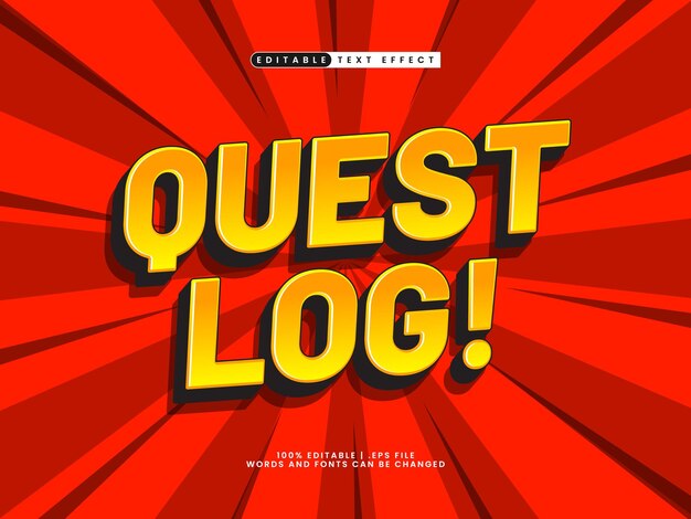 quest log 3d edytowalny styl efektu tekstowego