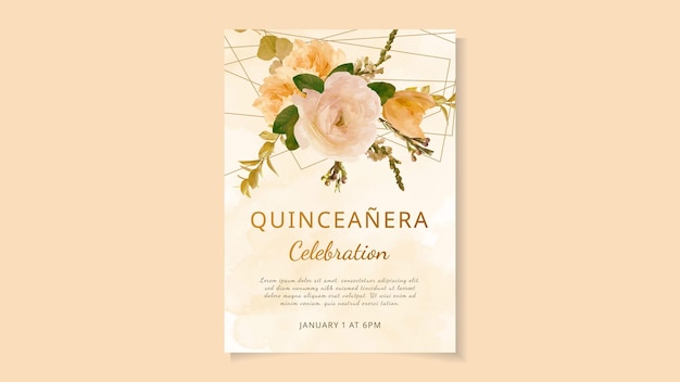 Quinceanera Urodziny Celebracja Kwiatowy Ulotki Szablon Karty Zaproszenia