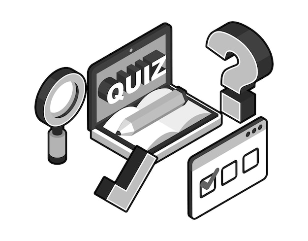 Quiz izometryczny projekt ikona Wektor ilustracja sieci web 3d kolorowa koncepcja