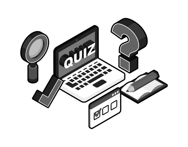 Quiz izometryczny projekt ikona Wektor ilustracja sieci web 3d kolorowa koncepcja