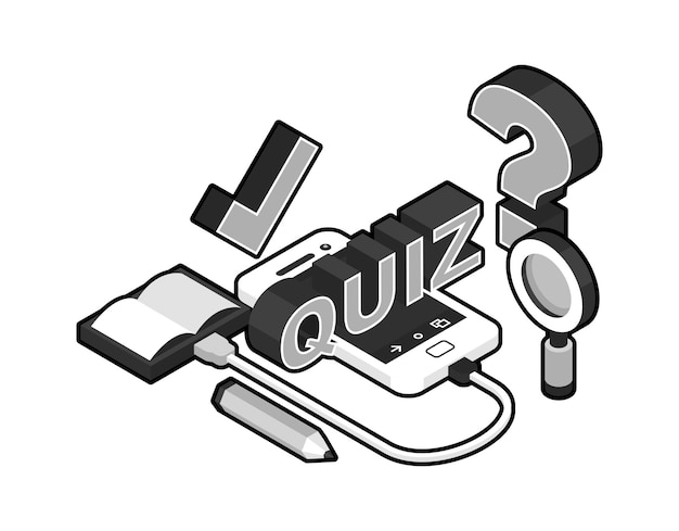 Quiz izometryczny projekt ikona Wektor ilustracja sieci web 3d kolorowa koncepcja