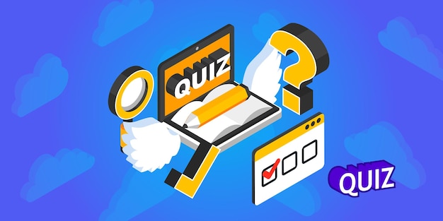 Quiz izometryczny projekt ikona Wektor ilustracja sieci web 3d kolorowa koncepcja