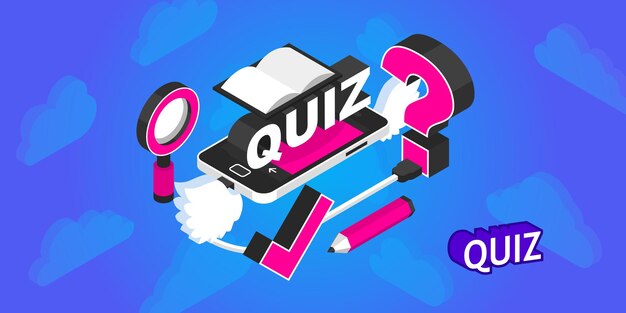 Quiz izometryczny projekt ikona Wektor ilustracja sieci web 3d kolorowa koncepcja