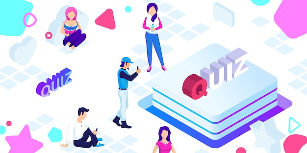 Quiz izometryczny projekt ikona Wektor ilustracja sieci web 3d kolorowa koncepcja