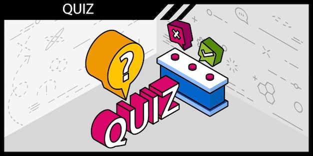 Quiz izometryczny projekt ikona Wektor ilustracja sieci web 3d kolorowa koncepcja
