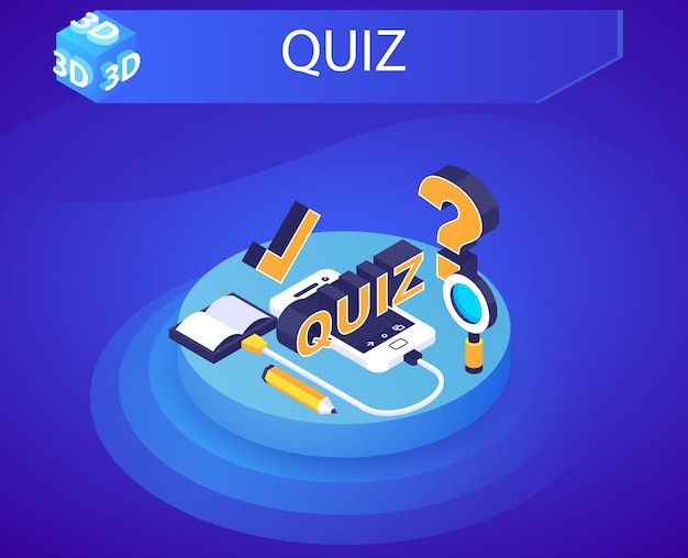 Quiz izometryczny projekt ikona Wektor ilustracja sieci web 3d kolorowa koncepcja