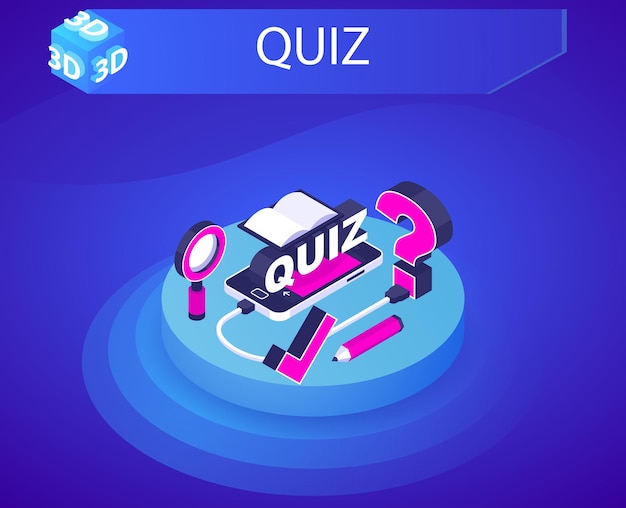 Quiz izometryczny projekt ikona Wektor ilustracja sieci web 3d kolorowa koncepcja