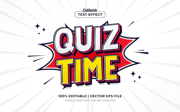 Quiz time 3d cartoon pop art edytowalny efekt tekstowy styl graficzny