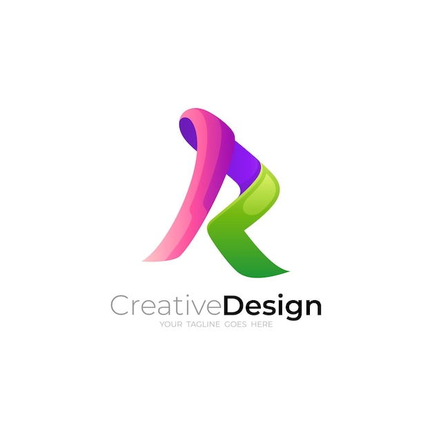 Plik wektorowy r logo kolorowe litery r ikona z projektu wstążki