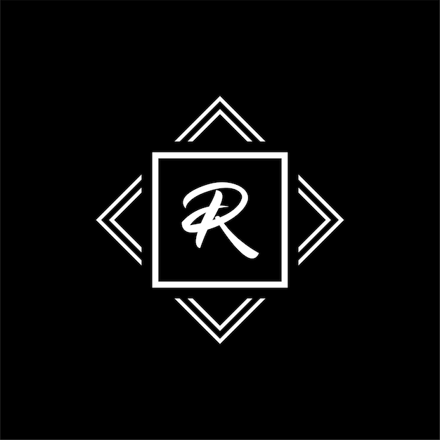 R Monogram Logo Wektor Biały Geometryczny Nowoczesny Symbol Na Czarnym Tle