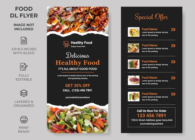 Plik wektorowy rack card food szablon ulotki dl food menu