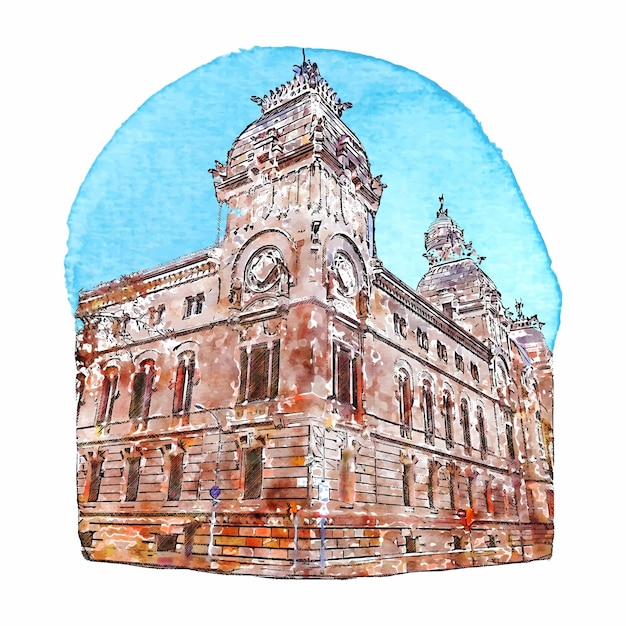 Raconsde barcelona akwarela ręcznie rysowane ilustracja na białym tle