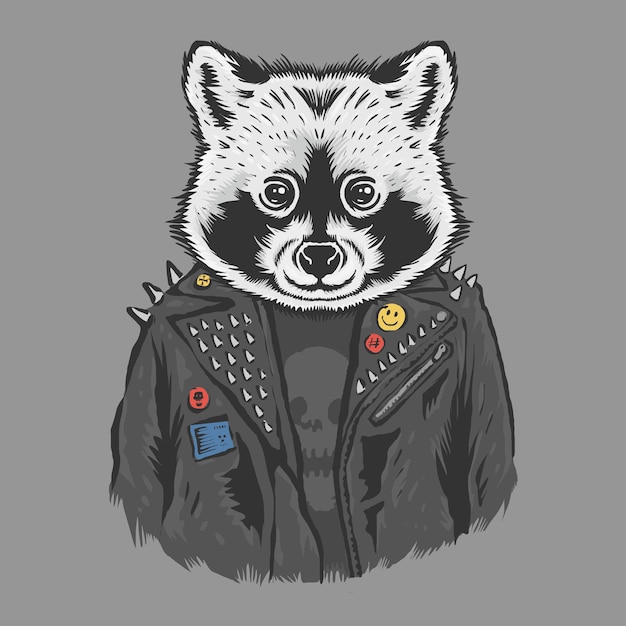 Racoon Ma Na Sobie Czarną Kurtkę W Metalowym Stylu