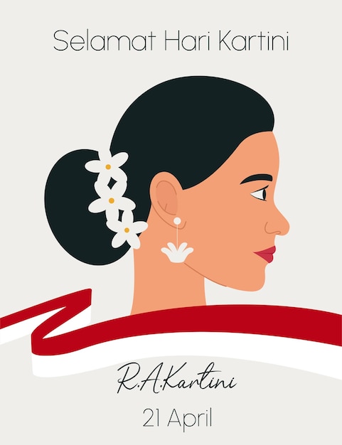 Raden Adjeng Kartini Bohater Kobiet I Praw Człowieka W Indonezji Selamat Hari Kartini Oznacza Happy Kartini Day Kartini To Indonezyjska Bohaterka Płaska Ilustracja Wektorowa