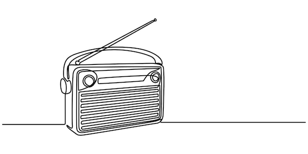 Radio jedna linia ciągła linia Line art retro radio silueta ręcznie narysowana sztuka wektorowa pro