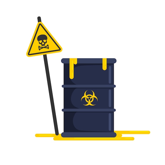Radioaktywne Odpady Chemiczne Beczka Zagrożenia Biologicznego Z Rozlaną Toksyczną Cieczą Wektor Znak Ostrzegawczy Zagrożenia