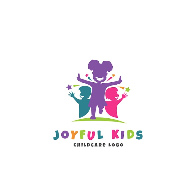 Radosne Dzieci Szablon Logo Opieki Nad Dziećmi Z Biegnącą Szczęśliwą Sylwetką Dzieci